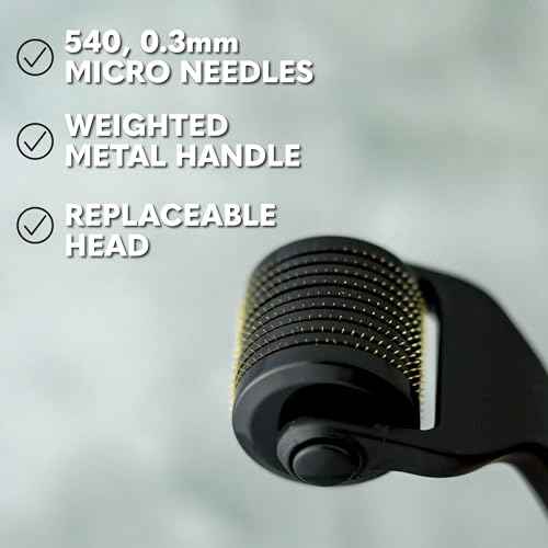The Beard Club Premium Derma Roller for Face, Body and Scalp - Microneedling Roller for Men and Women with 540 Titanium Microneedles - for Hair & Beard - Weighted Metal Handle - Magnetic Storage Case