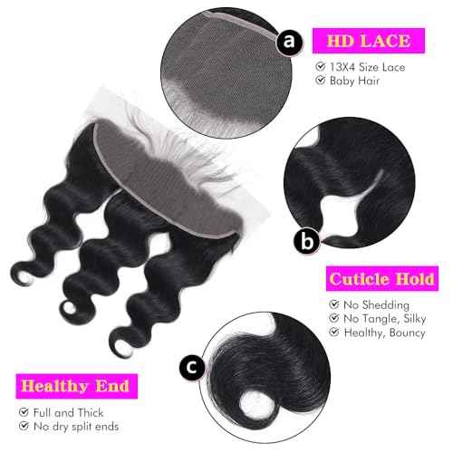 13x4 Lace Frontal Closure Body Wave Frontal Ear to Ear HD Lace Frontal Human Hair 100% Brazilian Virgin Human Hair Closure 16 Inch Frontals Hair Pieces for Women Free Part 150% Density