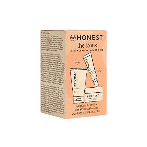 Honest Beauty The Icons Skincare Trio | Mini Hydrogel Cream, Gentle Gel Cleanser, Vitamin C Radiance Serum | EWG Verified, Vegan + Cruelty Free