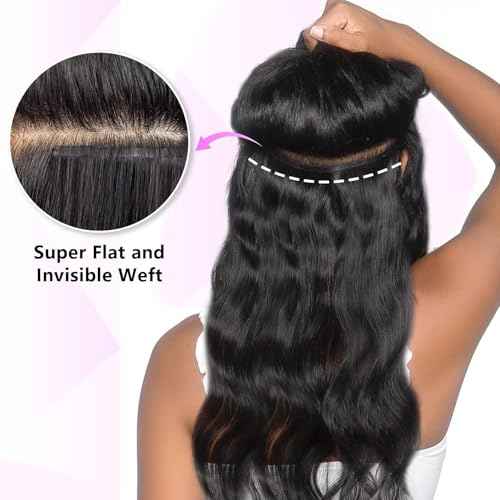 24 inch Seamless Body Wave Clip in Extensions Real Human Hair Extensions Clip Ins 110g 7pcs Thick Invisible Clip in Hair Extensions #1B Natural Black
