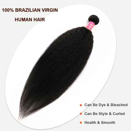 Yaki Straight Bundles Kinky Straight Bundles Human Hair 22 Inch 12A 100% Unprocessed Brazilian Virgin Human Hair Bundles for Black Women Natural Black Raw Remy Hair Extension 1 Bundle