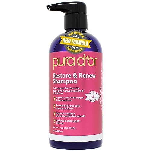 PURA D'OR Restore & Renew Shampoo (16oz) Hair Protection from Dye, Extensions and Heat Tools, Infused with Organic Aloe Vera, Rosemary Leaf Oil, Sea Buckthorn Fruit Oil, & Cacay Seed Oil