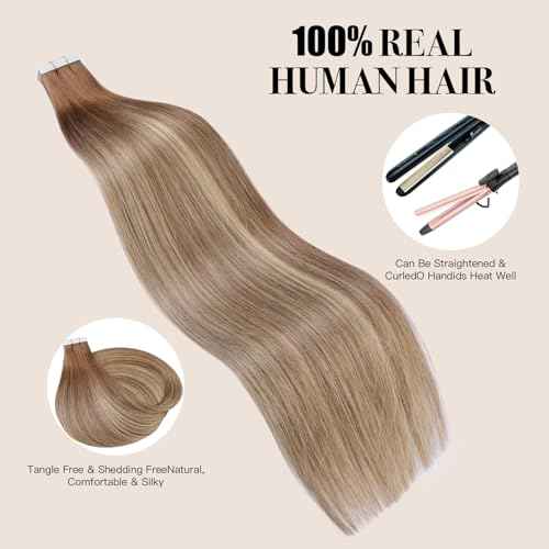 Tape in Hair Extensions £¬Real Human Hair Extension,Bleach and Caramel Blonde Human Hair 22 inch 20pcs 50g,Thick Ends Straight Seamless, Invisible Tape in Hair Extensions Human Hair