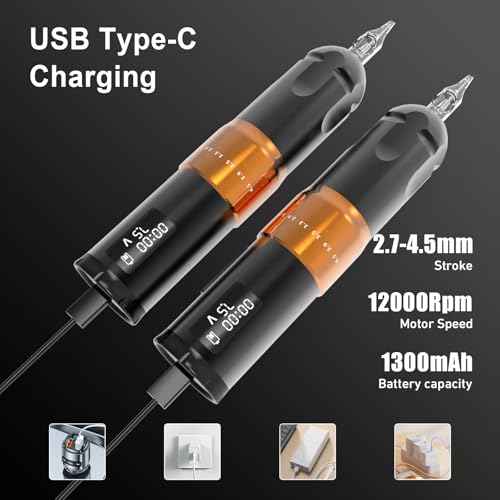 Tattoo Gun Kit Wireless Tattoo Machine Kit Complete Tattoo Kit Rotary Battery Pen Tattoo Machine with LED Digital Display 20PCS Cartridge Needles Tattoo Ink Set Tattoo Supplies for Beginners