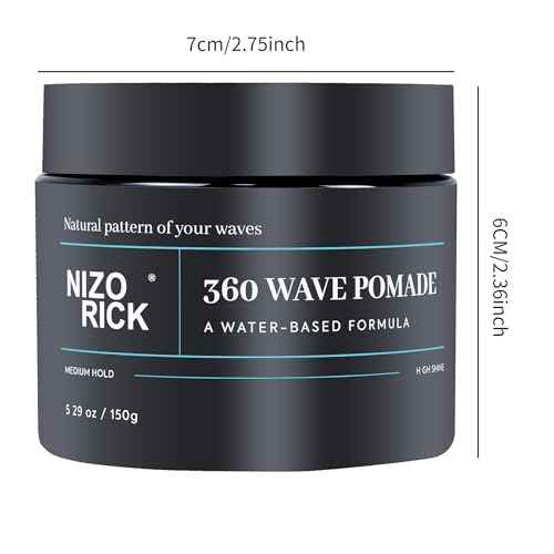 Men's 360 Wave Pomade, Water-Based ? Wave Styling Grease for Hair ? Non-Greasy, Strong Hold & Layered Waves, 150g/5.29oz