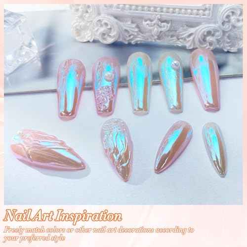 Unicorn Chrome Nail Powder, Aurora Unichrome Mermaid Aurora Nail Powder Pigment Pearlescent Nail Art Glitter Decoration for Home DIY Nail Salon Manicure - Glacier Ocean
