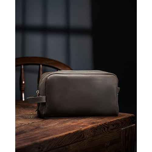 Awesometik Mens Travel Bag Toiletries Organizer Case for Grooming, Toiletry Bag for Men, Travel Essentials Shaving Dopp Kit, Geniune Leather Water Resistant Cosmetic Bag Pouch (Dark Brown)