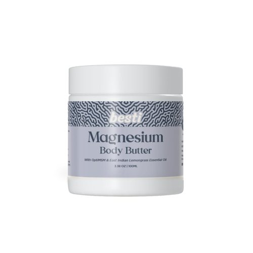 Besti Magnesium Body Butter with 35% Magnesium, Shea Butter & Sweet Almond Oil, Naturally Scented with Lemongrass Essential Oil, Fast-Absorbing, Deeply Nourishing, for Soft, Hydrated Skin - 3.8 oz