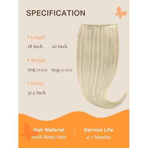 DOORES Genius Seamless Weft Hair Extensions Human Hair, Ash Blonde Highlighted Platinum Blonde 20 Inch 60g, Invisible Tape in Weft Extensions Long Wide
