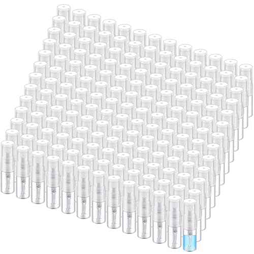 Zhehao 300 Pcs Mini Spray Bottles 2 ml Clear Glass Perfume Bottles Refillable Fine Mist Perfume Atomizer Portable Empty Sample Containers for Cleaning, Essential Oils, Travel (Clear Cap)