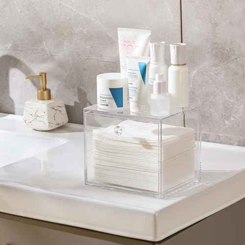 Disposable Face Towel Container Box Compatible with Clean Skin Club Clean Towel XL, AcrylicTowel Storage Bin with Drawer, Makeup Organizer stackable holder, Ideal for Vanity, Bathroom Organization