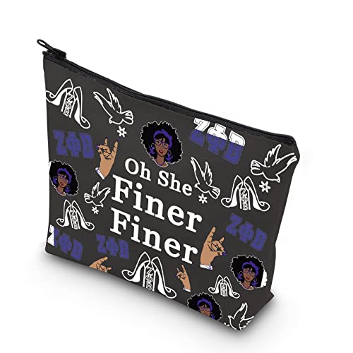 TSOTMO Zeta Social Worker Gift Oh She Finer Finer Makeup Zipper Pouch Bag For Women Sister Greek Sorority Cosmetic Bag ZPB Gift(BLK-Finer Finer)