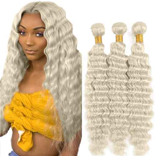 #88 Platinum Blonde Bundles Human Hair Water Wave Bundles 24 26 28 Inch 3 Bundle Unprocessed Brazilian Virgin Hair Platinum Blonde Water Wave Human Hair Extensions 50 Gram Per Bundle