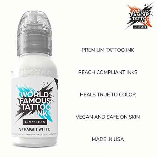 World Famous Tattoo Ink Limitless - Straight White - Professional Tattoo Ink & Tattoo Supplies - Skin-Safe Permanent Tattooing in Bold Shades - Vegan & Non-Toxic (8 oz)
