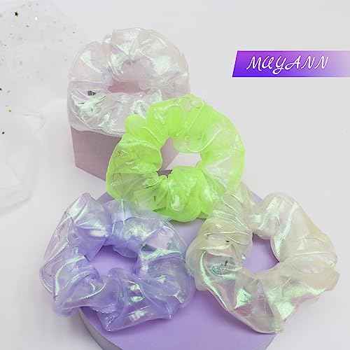 4Pcs Light Up Scrunchies Christmas Hair Tie, LED Neon Hair Accessories for Women & Girls, Glow in the Dark Party Supplies Sleepover Party Favor Rave Accessory