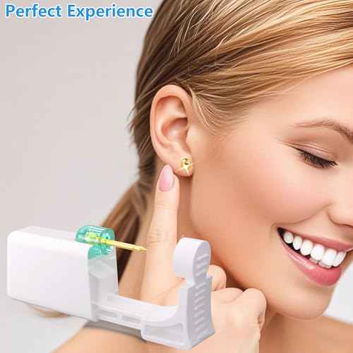 2 psc Ear Piercing Kit, Disposable ear piercing gun tool, pre-installed with gold 3mm pea earrings, at Home Self Piercing Kit (Little golden ball)