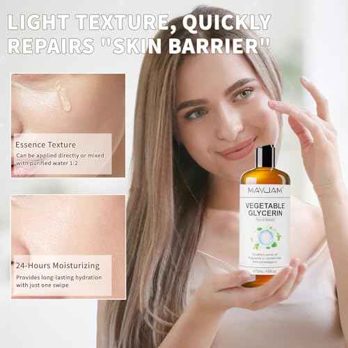 MAYJAM 100% Natural & Pure Vegetable Glycerine, 16 fl. oz. Vegetable Glycerin Liquid Body Oil for Skin, Face, Hair Care, Massage Oil for Moisturizing and Hair Benefits, Carrier Oil for Essential Oils