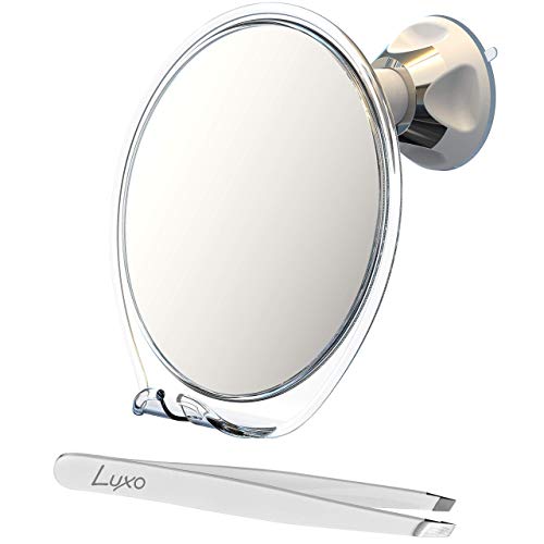 Luxo Shower Mirror, Shaving Mirror with a Razor Holder for Shower and Powerful Suction Cup - Shatterproof Shower Mirror fogless for Shaving, fogless Mirror for Shower and Tweezers