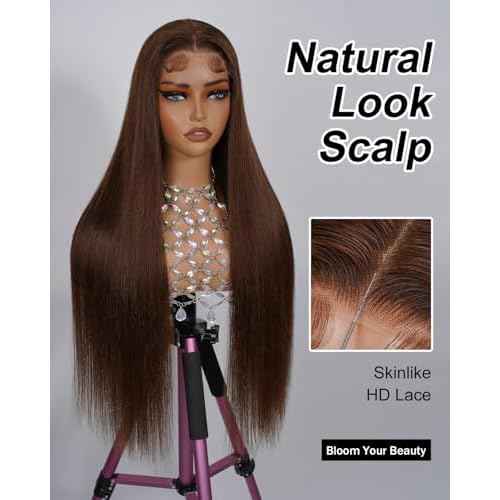 Wear and Go Glueless Wigs Human Hair Pre Cut 200% Density 5x5 HD Lace Closure Wigs Human Hair Pre Plucked with Baby Hair 12A Chocolate Brown Straight Lace Front Wig 4# 22 Inch
