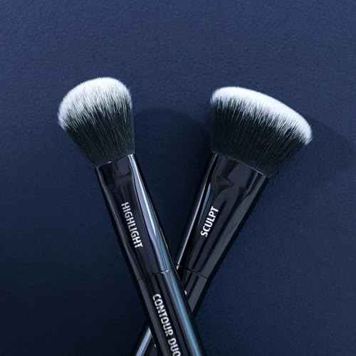 Lune+Aster Contour Duo Brush | Dual-Ended Contour Makeup Brush To Sculpt And Highlight. Made with Alumium Handle, Vegan Bristles.