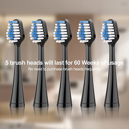 Harobey Replacements Toothbrush Heads for Waterpik Complete Care 5.0/9.0 (WP-861/CC-01), STRB-5WB, Pack of 5, Black