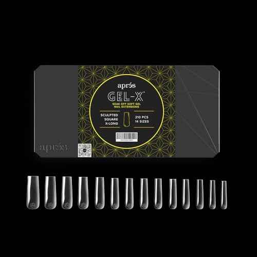 Apres Gel-X Sculpted Box of Nail Tips, 14 Sizes 00-9, Soft Gel Tip Box (210pcs) (Sculpted Square Extra Long, 210)