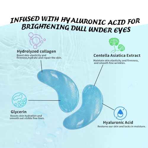 Under Eye Patches (50 Pairs), Hyaluronic Acid Eye Masks for Dark Circles Puffy Eyes Undereye Bags, Collagen Eye Patches for Wrinkles and Hydrate, Skin Care Gift for Her