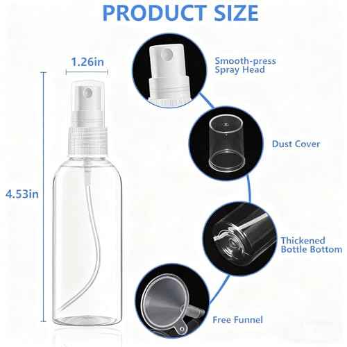 4 Pack 2 Oz (50ml) Mini Spray Bottles Clear Travel Size Spray Bottles Leak Proof with Funnels and Labels