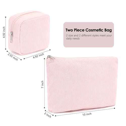 Corduroy Makeup Bag, Travel Cosmetic Bag Organizer Toiletry Bag Make Up Bags with Zipper & Compartments for Women Girls, 2PCS