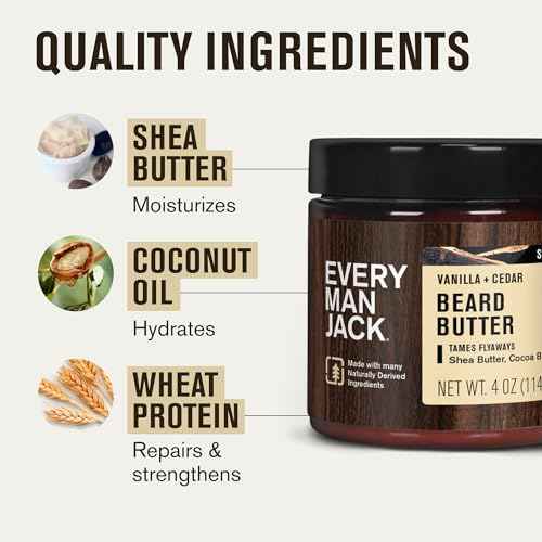 Every Man Jack Beard Butter- Vanilla & Cedar Fragrance - Hydrates and Styles Dry, Unruly Beards While Relieving Itch - Naturally Derived w/Shea Butter & Coconut Oil - 4 oz (2 Pack)