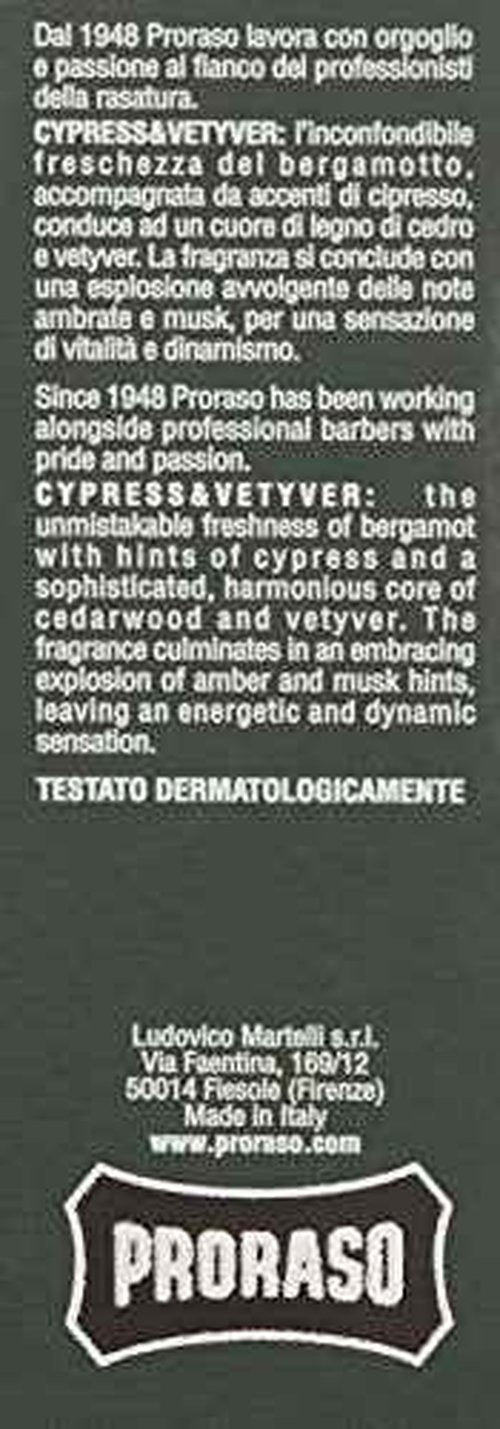 Proraso Eau De Cologne, Cypress and Vetyver, 3.4 Fl Oz