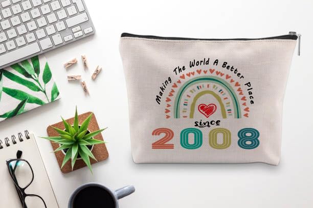 Sweet 16th Birthday Gifts, Making The World A Better Place Since 2008 Cosmetic Bag, 16 Years Old Birthday Gift, 2008 Makeup Bag Travel Pouch Sixteen Birthday Gifts for Daughter Granddaughter Niece