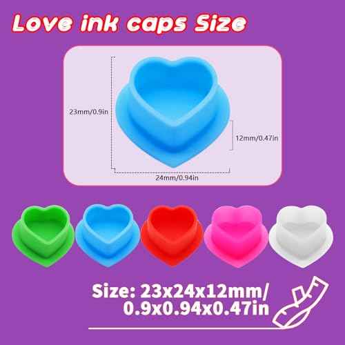 Tattoo Ink Caps Silicone Tattoo Cups 5 Colors Mixed Pack 200 Pcs with Base for Tattoo, Ink Caps for Tattooing Microblading Tattoo Supplies