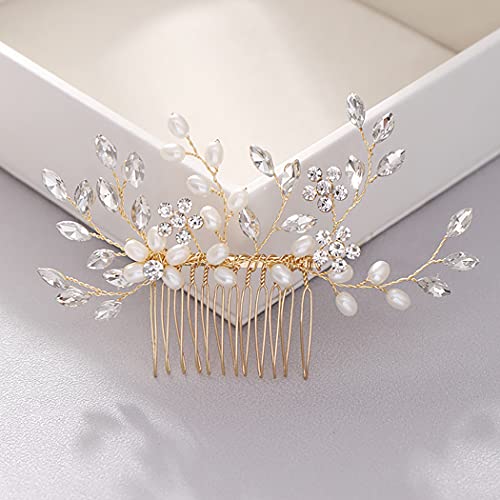 Bmirth Wedding Hair Combs Silver Bridal Hair pieces Flower Bridal Hair Comb Crystal Pearl Hair Accessory for Women and Girls (D)