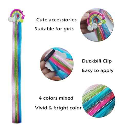 6-Pack 16-Inch Glitter Tinsel Hair Extensions ?Silver Clip-In Strands ? Sparkly Hair Accessories for Girls & Women ? Easy to Wear for Parties, Festivals & Daily Fun