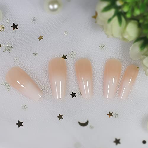 Long Glossy Ombre Pink Nude White French Ballerina Coffin False Nails Gradient Natural Press on Ballet Fake Nails Tips