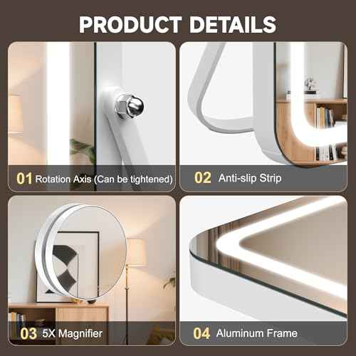 MINISO Vanity Mirror with Lights and Bluetooth Speaker, 17.7" x 13.8" LED Makeup Mirror, Light & Brightness Smart Sensor, Aluminum Alloy Metal White Frame, with 10X Magnifying Glass
