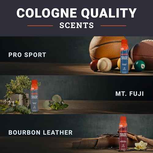 Mando Whole Body Deodorant For Men - Invisible Spray Deodorant - 72 Hour Odor Control - Low Irritation Formula - Aluminum Free, Benzene Free - 3.6 ounce - 3pk - Bourbon Leather, Mt Fuji, Pro Sport