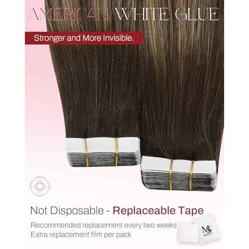 Moresoo Tape in Hair Extensions Human Hair Brown Real Hair Tape Hair Extensions Ombre Dark Brown and Caramel Blonde Human Hair Glue in Fashion Seamless 24 Inch 20Pcs/50g #4/27/4