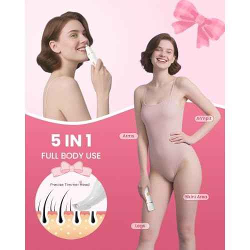 Bikini Trimmer for Women - 5 in 1 Electric Razors for Ladys Pubic Facial Nose Body Leg Hair Removal, Waterproof Electric Shaver for Women Private Area Sensitive Skin, Personal Hair Trimmer
