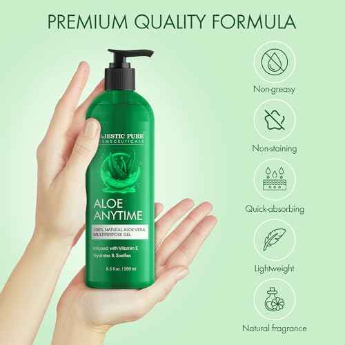 Majestic Pure Aloe Vera Gel for Face and Hair - with vitamin E, Soothes, Moisturizes, & Nourishes Skin & Hair, Soothes Sunburn | 8.5 Fl Oz