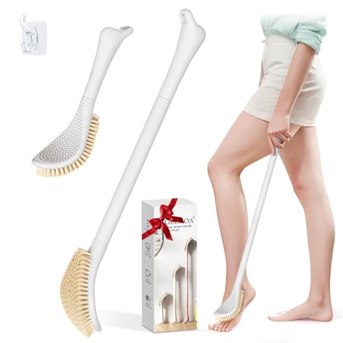 New Foot Brush with Adjustable Long Handle, 3-in-1 Foot Scrubber for Wet or Dry Brushing, 10.2¡¯¡¯- 27.5¡¯¡¯ Foot Scrub Brush for Senior, Pregnant, Disabled, or Injured, Gift-Box Packed(White)