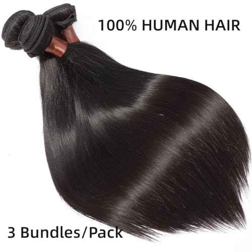 Straight Human Hair 3 Bundles 20 22 24 Inch Peruvian Virgin Human Hair Bundles 100% Unprocessed Straight Hair Bundles Hair Extension Double Weft Nature Black for Black Women