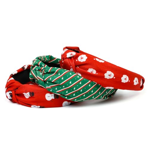 Huachi Christmas Headbands for Women Girls Holiday Knotted Head Bands Festive Top Knot Headband Red Green Hair Hoops 3PCS Christmas Gifts Hair Accessories for Women