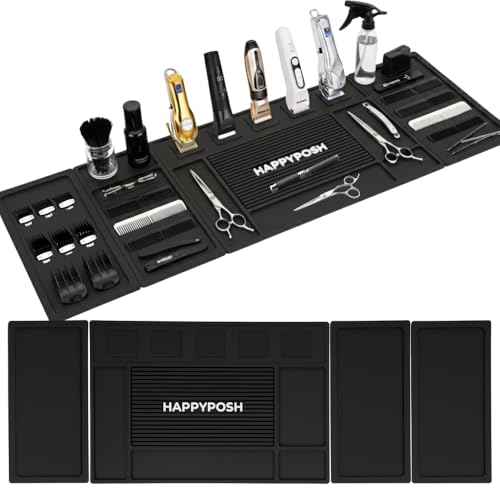 Magnetic Barber Mat, Large Magnetic Barber Mats For Clippers and Supplies, Barbershop Pad for Station, Beauty Salon Table Matt, Tool Organizer for Pro Hairstylist, 4PCS