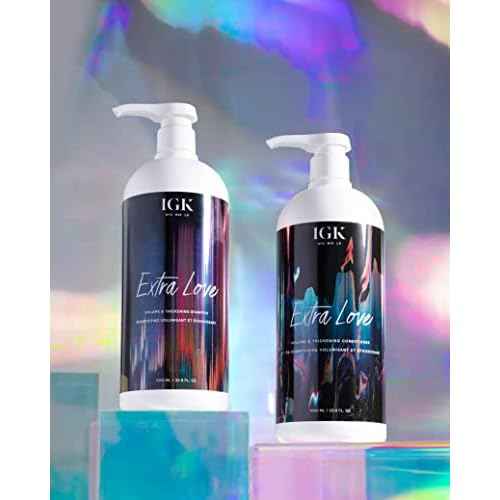 IGK EXTRA LOVE Volume & Thickening Shampoo Liter| Lightweight + Supports Scalp + Balance Oil | Vegan + Cruelty Free | 33.8 Oz