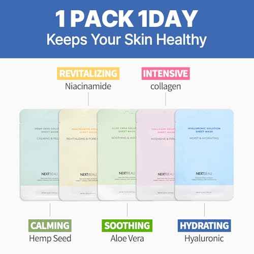 [PACK OF 20 Solution Sheet Mask Pack 5types x 4pc Aloe, Niacinamide, Collagen, Hemp seed, Hyaluronic Acid