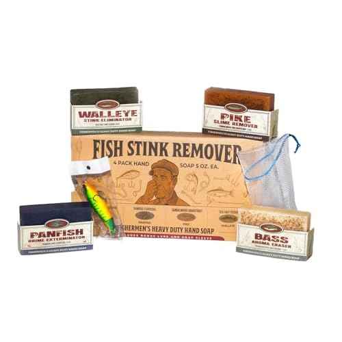 Fishermen¡¯s 4 Pack Soap Gift Set ? Great Smelling Heavy Grit Hand and Body Soap for Fishermen & Boaters ? Includes Topwater Fishing Lure & Sleeve ? Unique Fishing Gift for Men Who Love to Fish