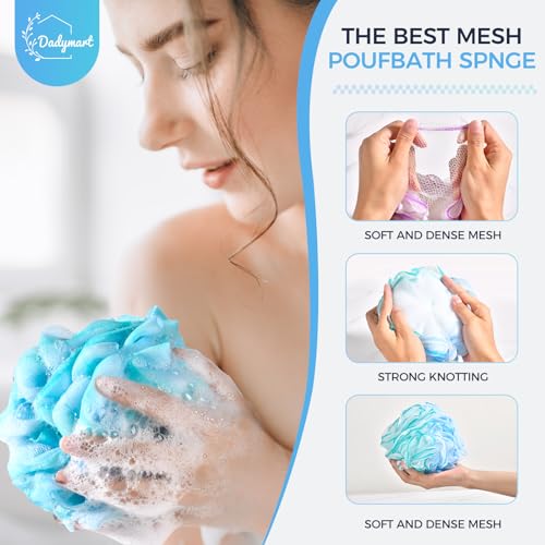 DadyMart Bath Shower Loofah Sponge 75g Bath Mesh Pouf Shower Ball Body Scrubber Exfoliating Bath Sponge for Women and Men, Set of 4, Flower