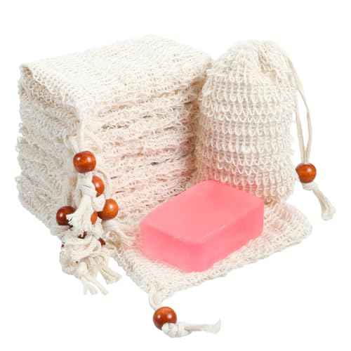 cobee 50 Pcs Soap Saver Bags, Mesh Exfoliating Bar Soap Pouch Sisal Soap Saver Drawstring Soap Holder Plastic-Free for Shower Soap Foaming and Drying